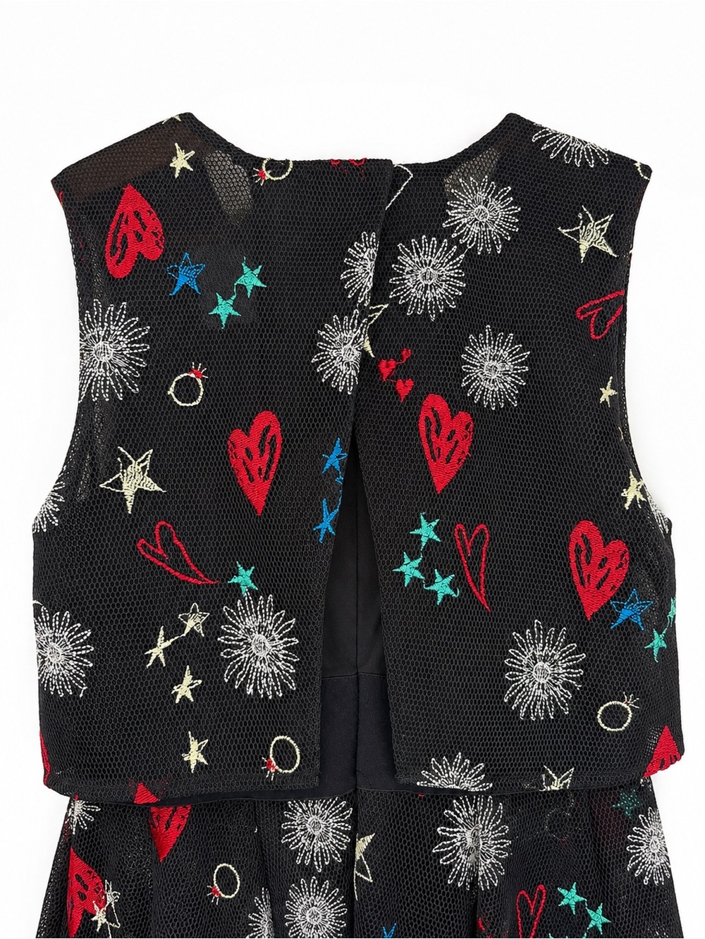 Maje Rachel Heart Floral Embroidered Mesh Mini Dress Black Sleeveless ALine 
Sz2 - Picture 8 of 11